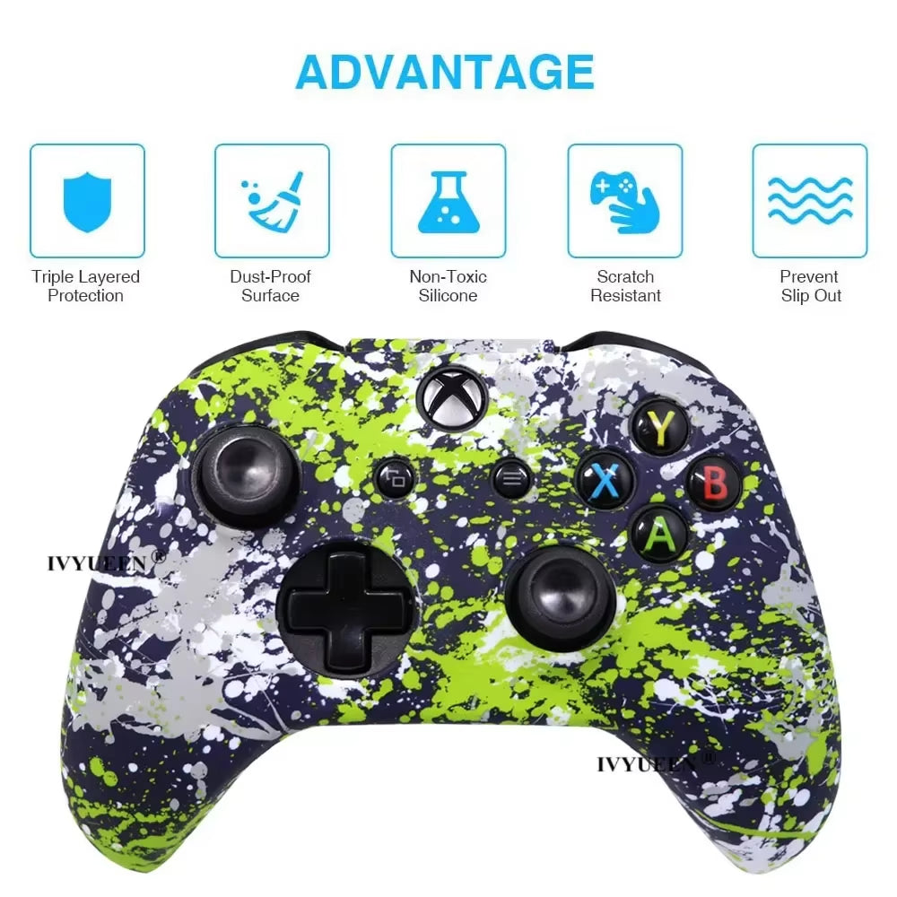 Silicone Protective Skin Case for Xbox One X S Controller Protector Water Transfer Printing Camouflage Cover Grips Caps